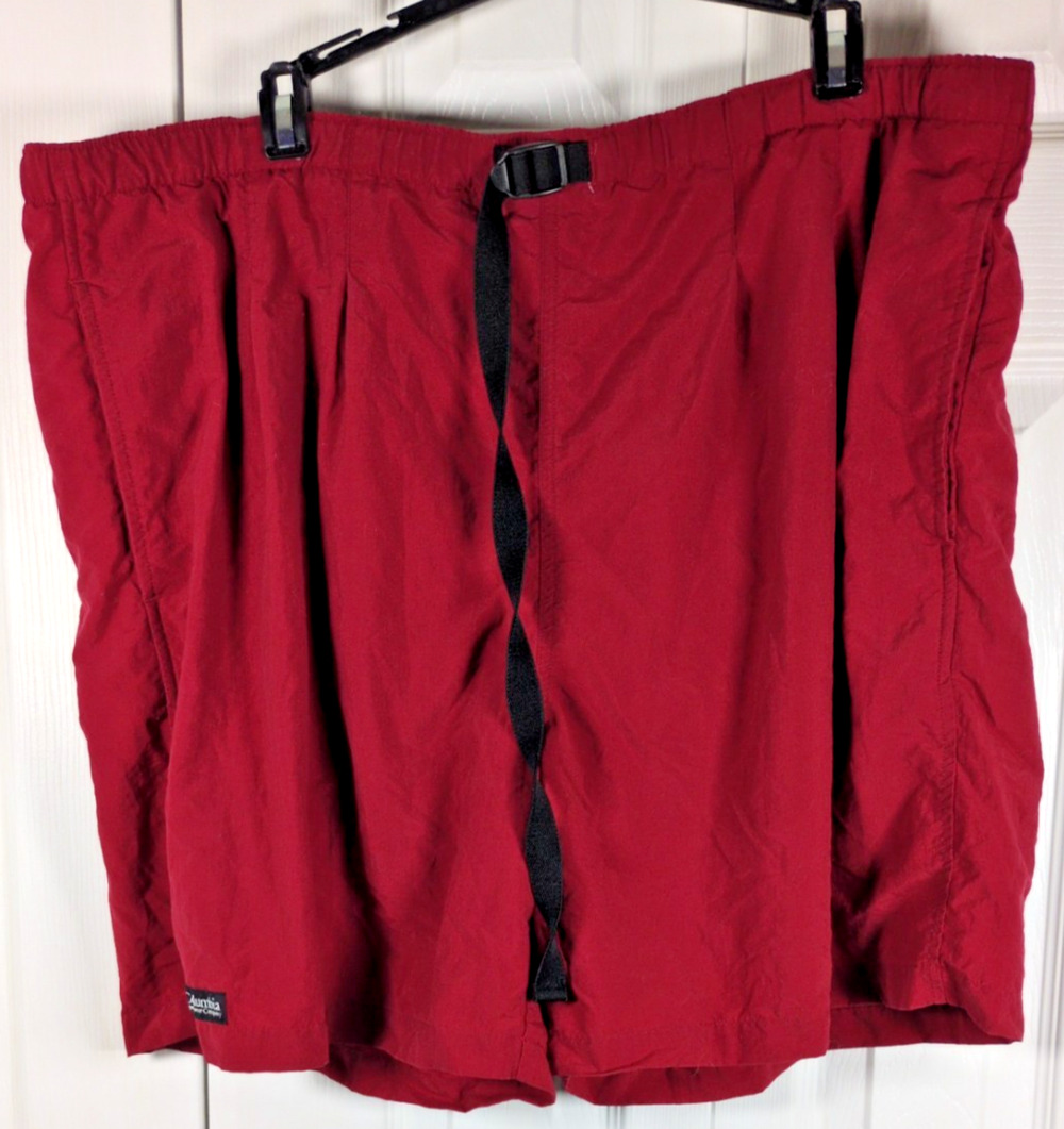 VTG Columbia Swim Shorts Mens XL Red Nylon Mesh Lining Belted Lightweight Trunks